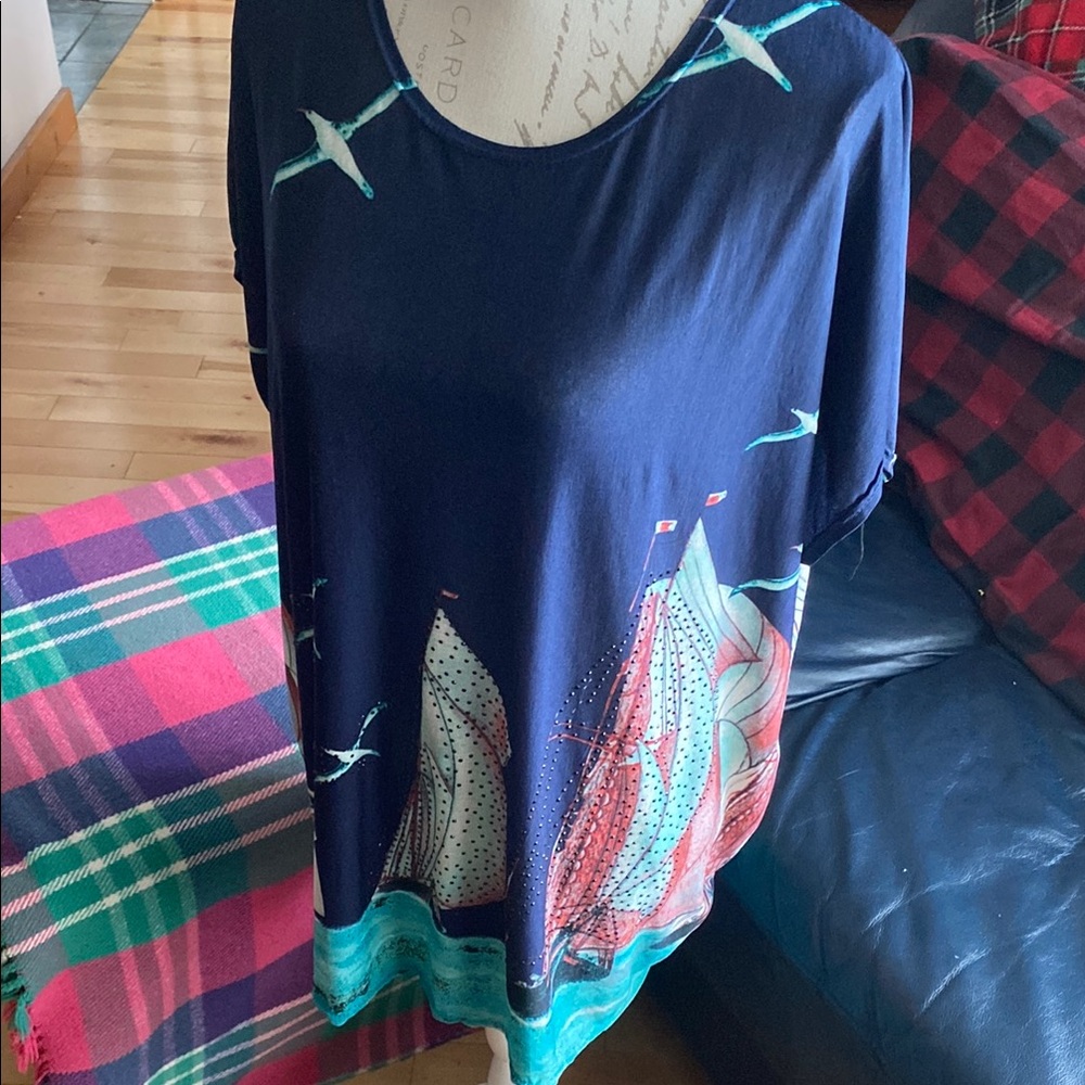 Nautical Navy Blue Graphic Women's Top